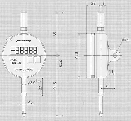 尾崎製作所　ピーコック精密測定機器　デジタルゲージ表示一体型タイプ　PDN-20 PDN-50